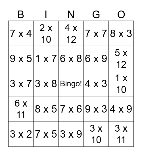 Tafel Bingo t/m 75 Bingo Card