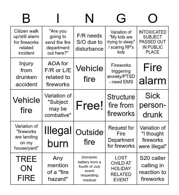 4TH OF JULY DISPATCH BINGO Card