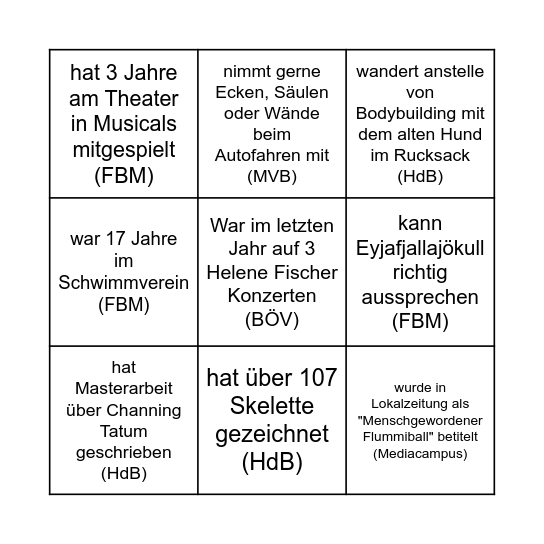 Kolleg*innen Bingo Card
