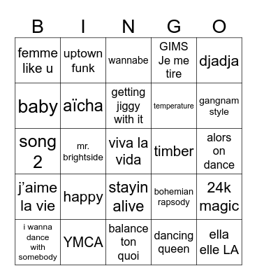 dance party AGENA Bingo Card