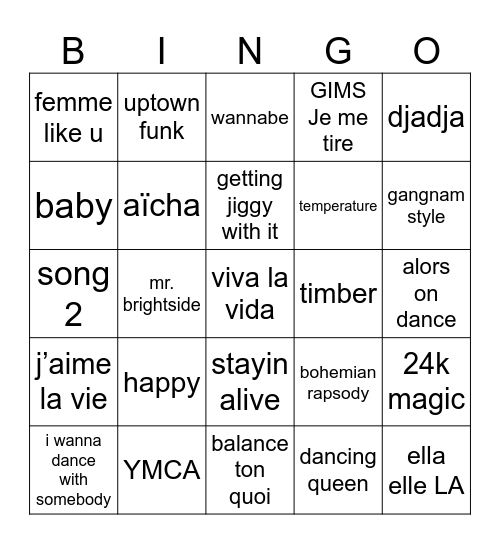 dance party AGENA Bingo Card