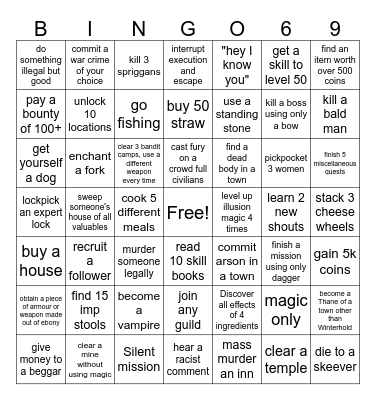 Skyrim Bingo Card
