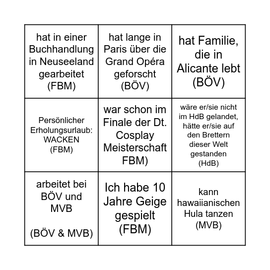 Kolleg*innen Bingo Card