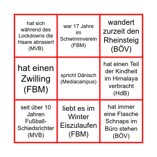 Kolleg*innen Bingo Card