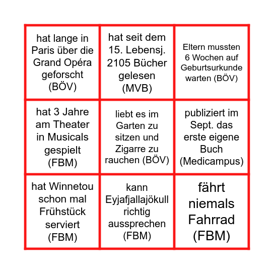 Kolleg*innen Bingo Card