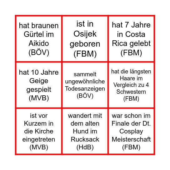 Kolleg*innen Bingo Card