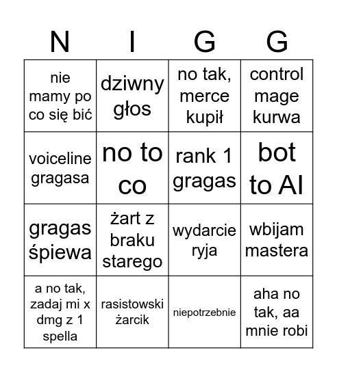 Sebastian Bingo Card