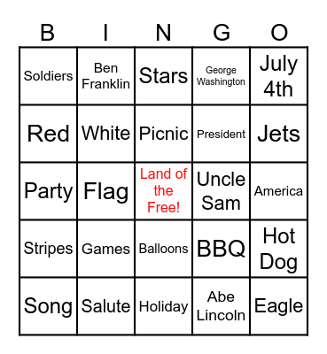 4th of July Bingo Card