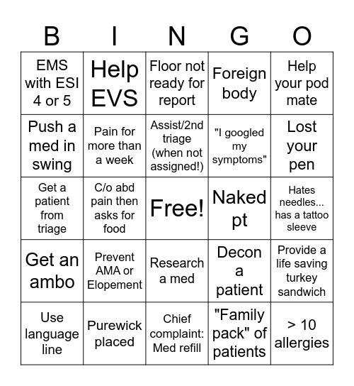 ED Bingo 1 Bingo Card