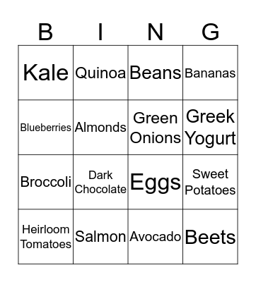 Super Food Bingo Card