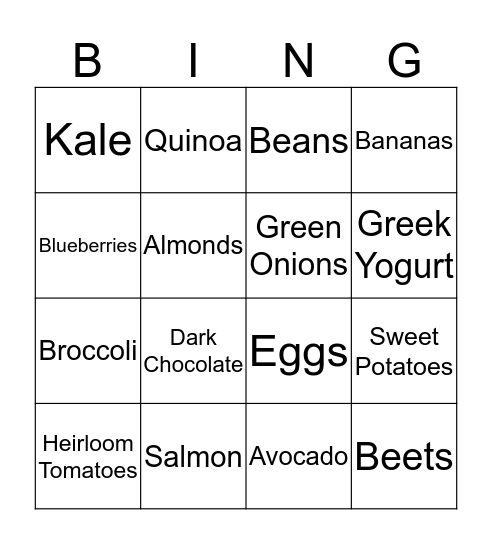 Super Food Bingo Card