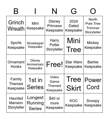 Keepsake Bingo Card