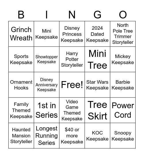 Keepsake Bingo Card