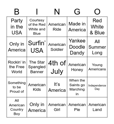 BDB Bingo 503-4th of July Bingo Card