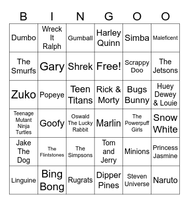 Cartoon Bingo! Bingo Card