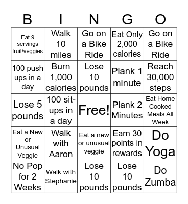 Nutrition/Fitness BINGO Card