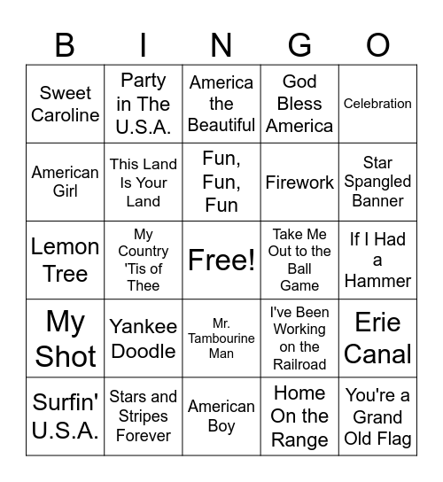 SINGO! 4th of July Edition Bingo Card