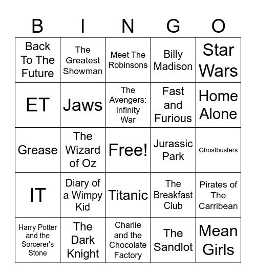 Movies! Bingo Card