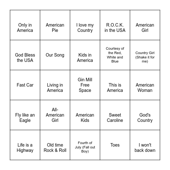 Red, White, Blue Anthems Bingo Card