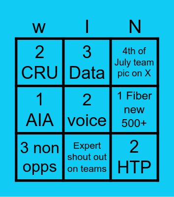 Appetizer BINGO Card