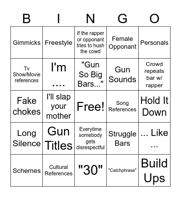 Battle Rap Bingo Card