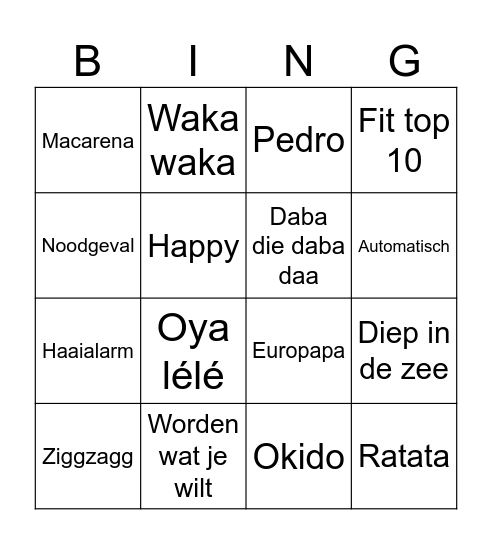 Groep 4 muziekbingo Card