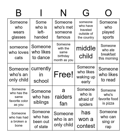 Human Bingo Card