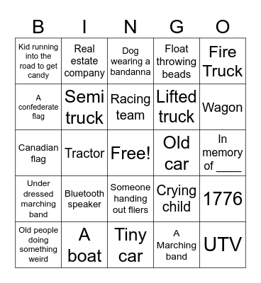 Fourth of July parade Bingo Card