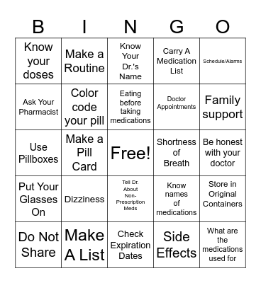 Safe Medication Bingo Card