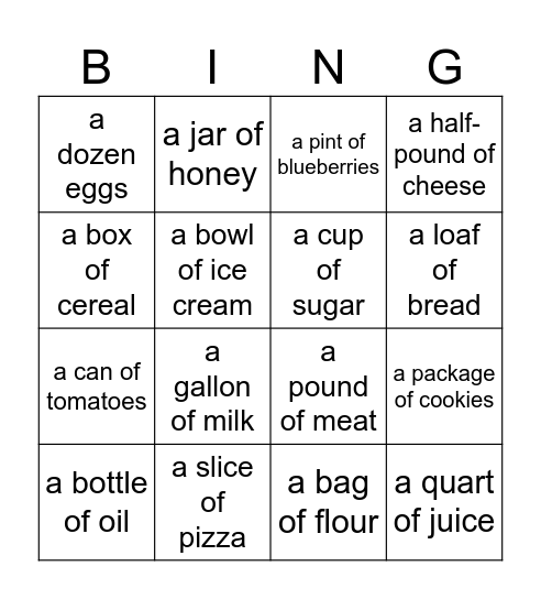 Partitives Bingo Card