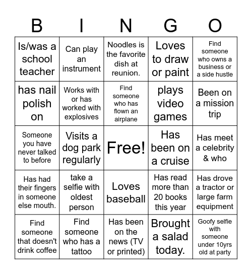 Stoll Reunion Mix & Mingle Bingo Card
