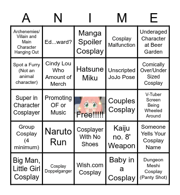 Anime Expo Sightings Bingo Card