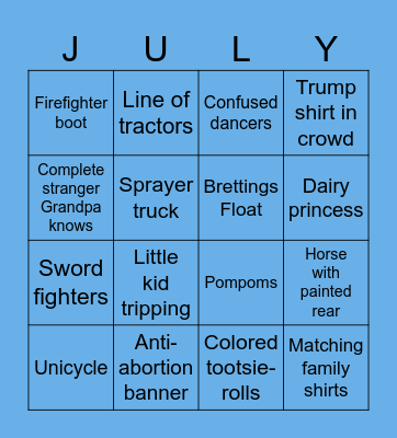 Ashland 4th July Parade Bingo Card