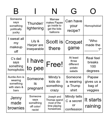 4th of July Cookout Bingo Card