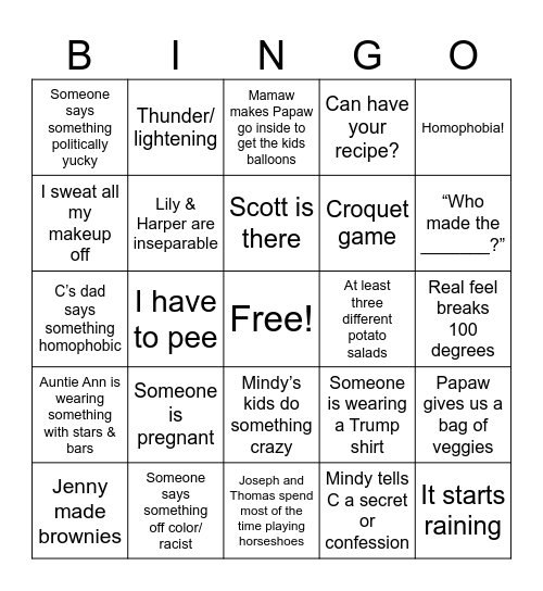 4th of July Cookout Bingo Card