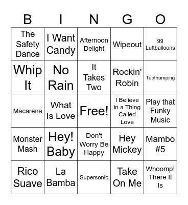 One Hit Wonders Bingo Card