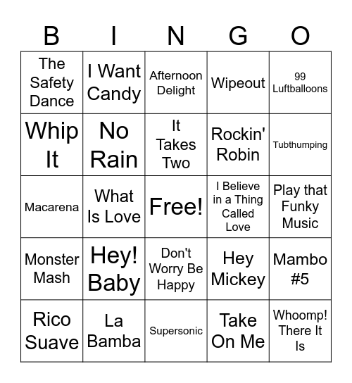 One Hit Wonders Bingo Card