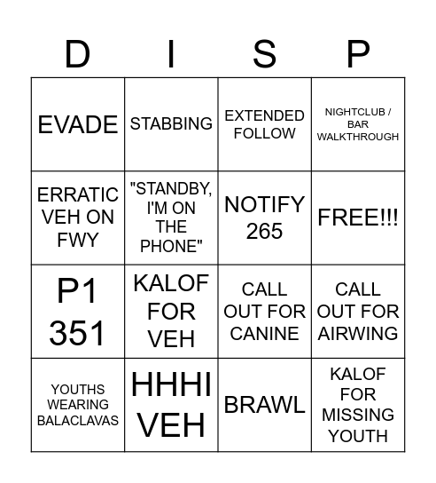 POL DISPATCHER BINGO Card