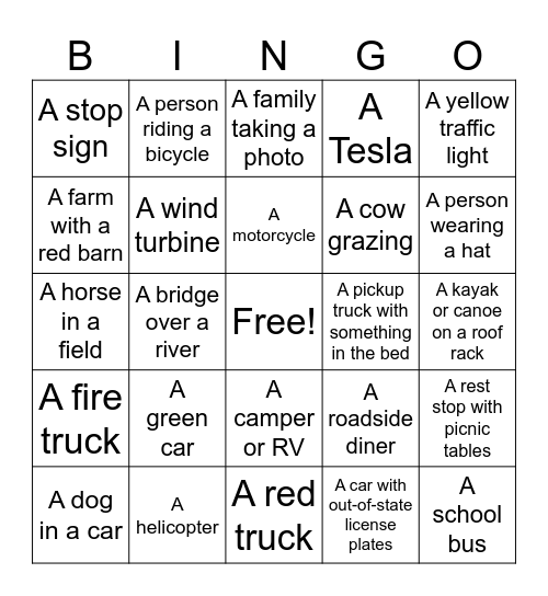 Travel Bingo 1 Bingo Card