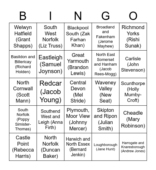 General Election 2024 Bingo Card