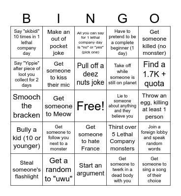 Lethal Company Bingo Card