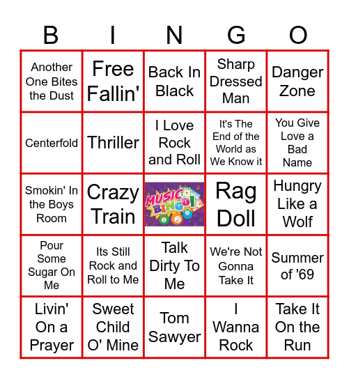 1980's Hits Bingo Card
