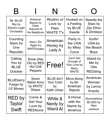 Red, White & Blue Music Bingo Card