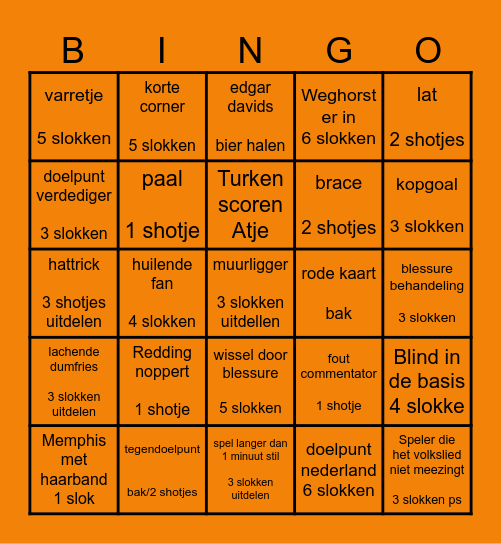 oranje Bingo Card