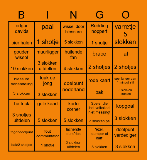 oranje Bingo Card