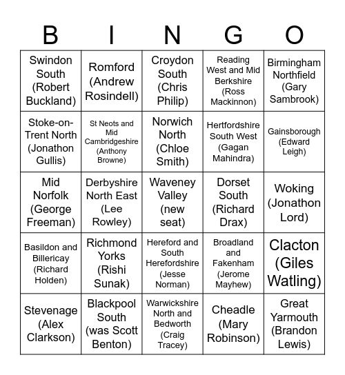 General Election Bingo Card