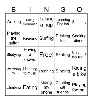Present Continuous Bingo Card