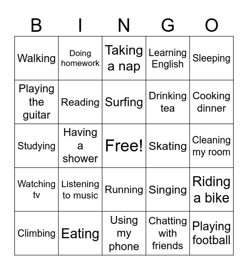 Present Continuous Bingo Card