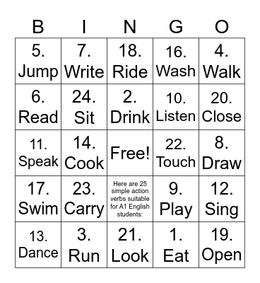 SIMPLE PRESENT BINGO Card