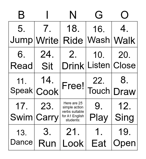 SIMPLE PRESENT BINGO Card